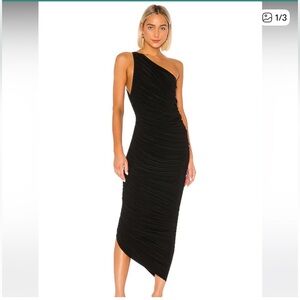 Norma Kamali Diana One-Shoulder Black Gown Size Small Ruched Asymmetrical Dress